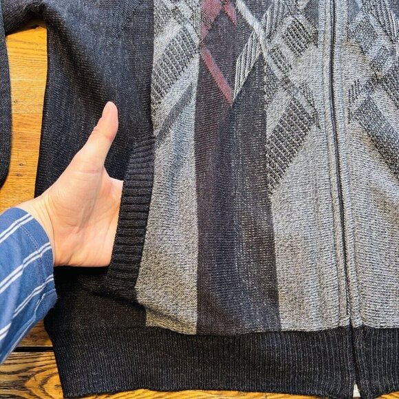 Vintage Arnold Palmer Cardigan Sweater Full Zip Mens L 42-44 Black Grey 15% Wool - Picture 4 of 13